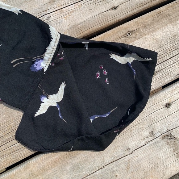 George Black Crane Bird Print Bell Sleeve Blouse Top XL - Picture 5 of 9